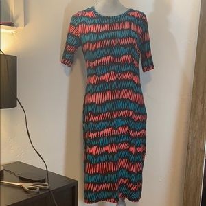 Lularoe midi dress black pink blue size large